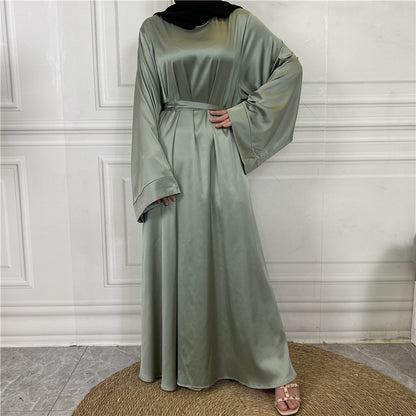 Lace Up Satin Muslim Long Dress Dubai Collection