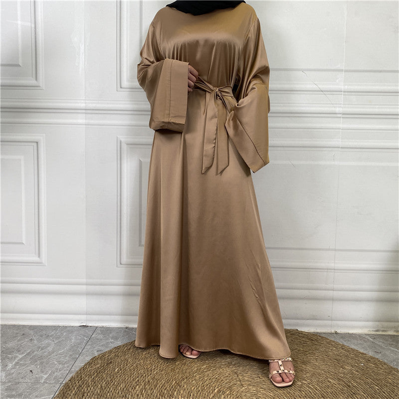 Lace Up Satin Muslim Long Dress Dubai Collection