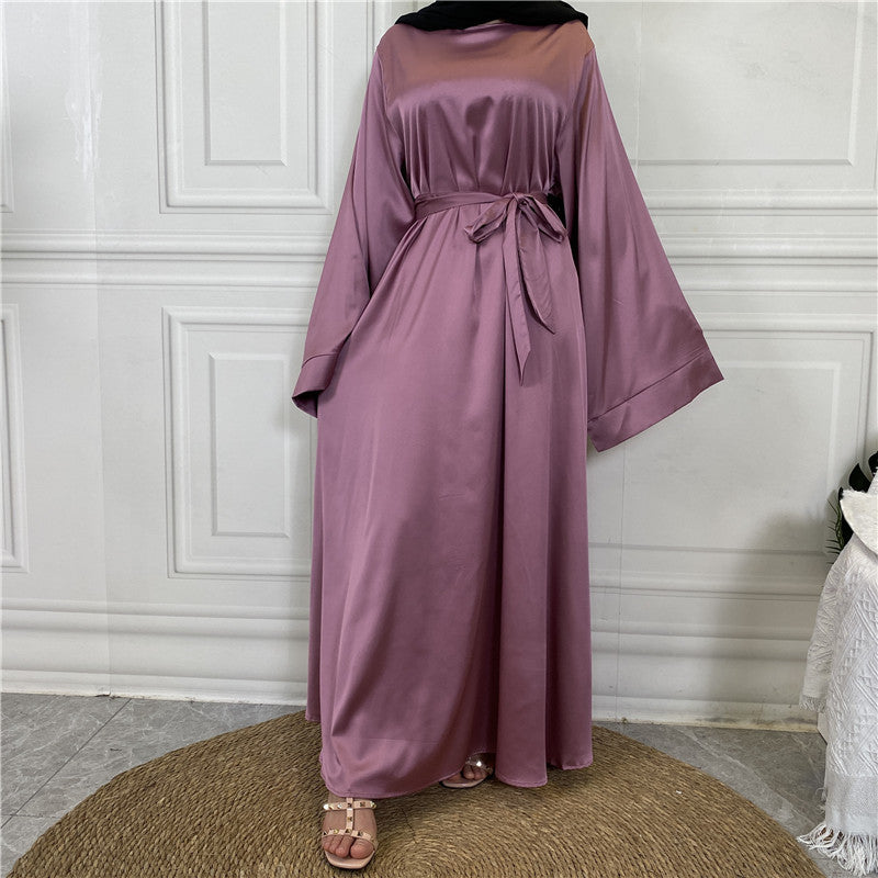 Lace Up Satin Muslim Long Dress Dubai Collection