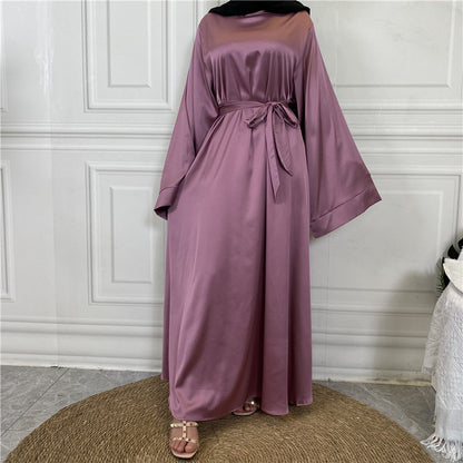 Lace Up Satin Muslim Long Dress Dubai Collection