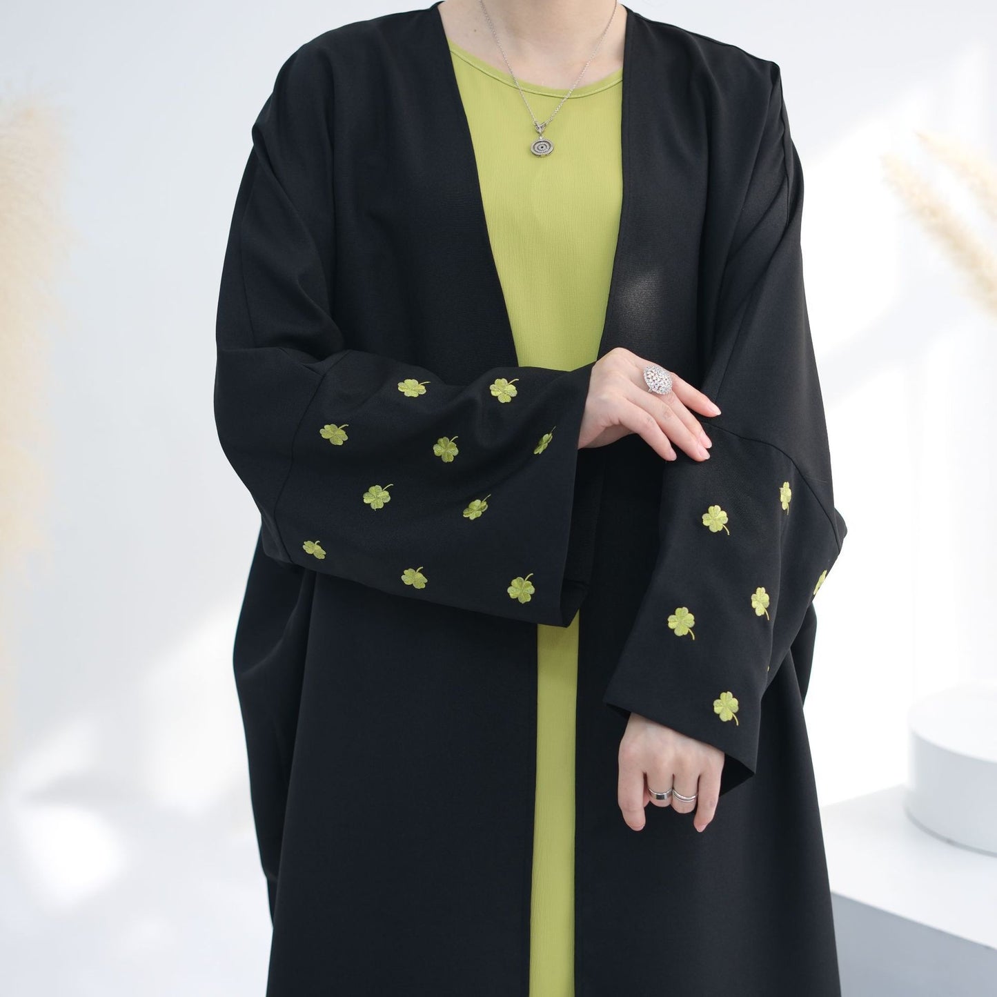 Clover Embroidered Elegant Cardigan Dress