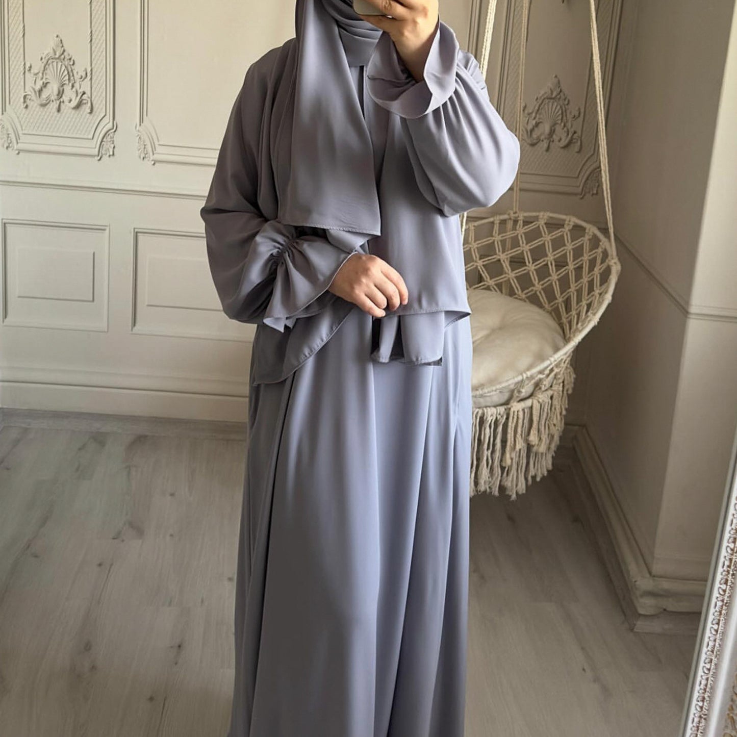 Small Horn Sleeve Solid Color Dress Dubai
