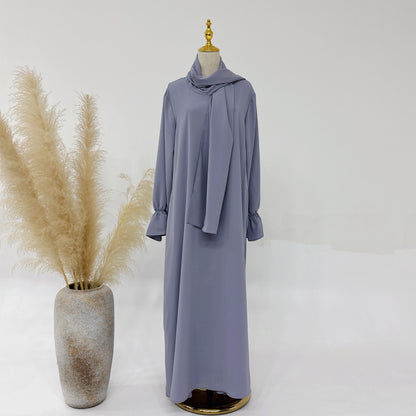 Small Horn Sleeve Solid Color Dress Dubai