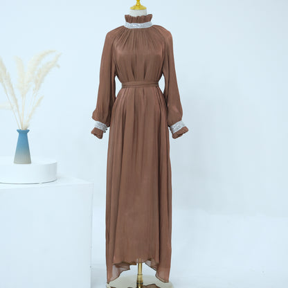 Pure Color Tie Dress Elegant Dubai Turkey