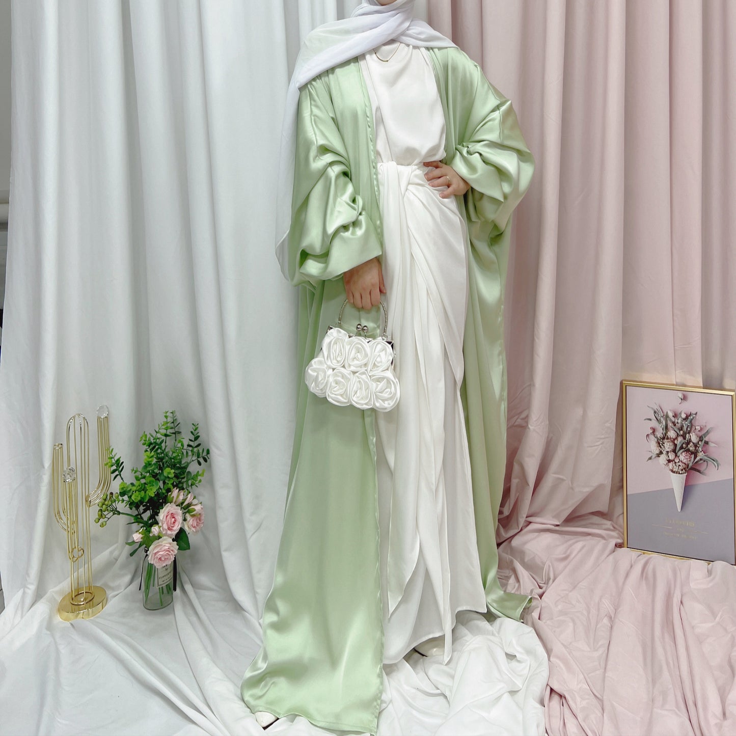 Puff Sleeve Elegant Cardigan Dress Dubai