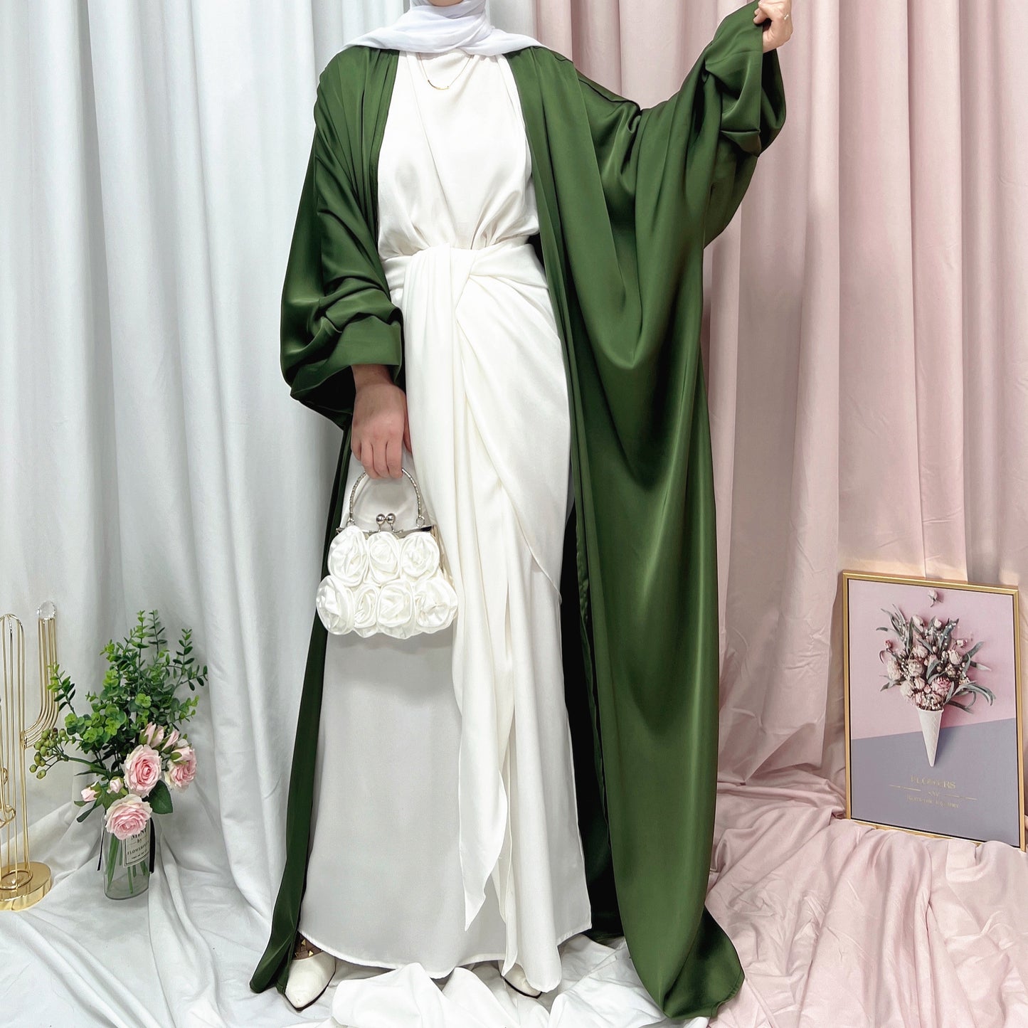 Puff Sleeve Elegant Cardigan Dress Dubai