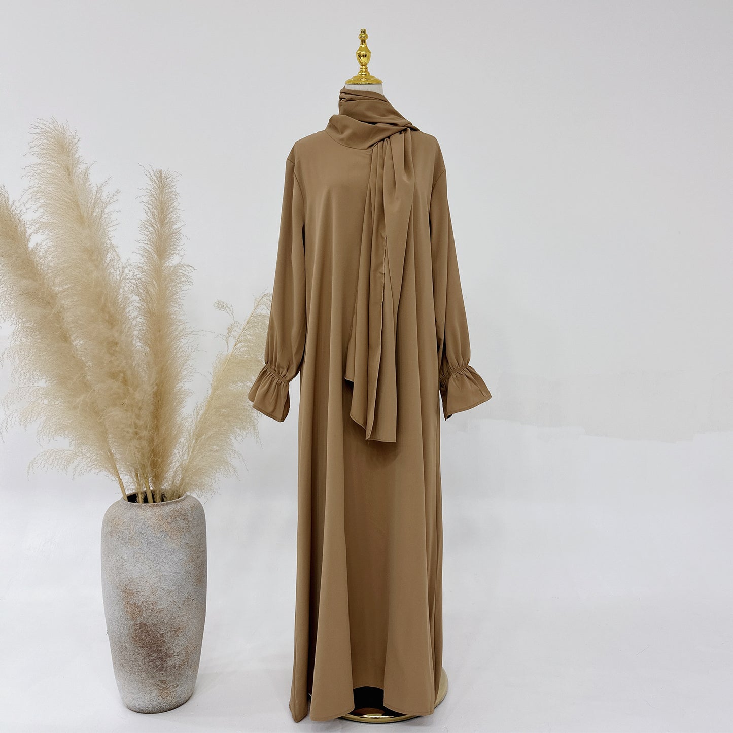 Small Horn Sleeve Solid Color Dress Dubai