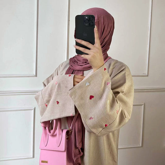 Love Embroidery Elegant Cardigan Robe Dubai