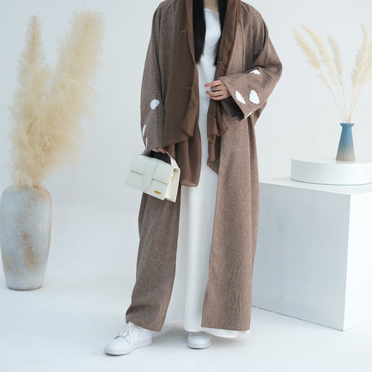 Elegant Dubai Embroidered Cardigan Robe Wear