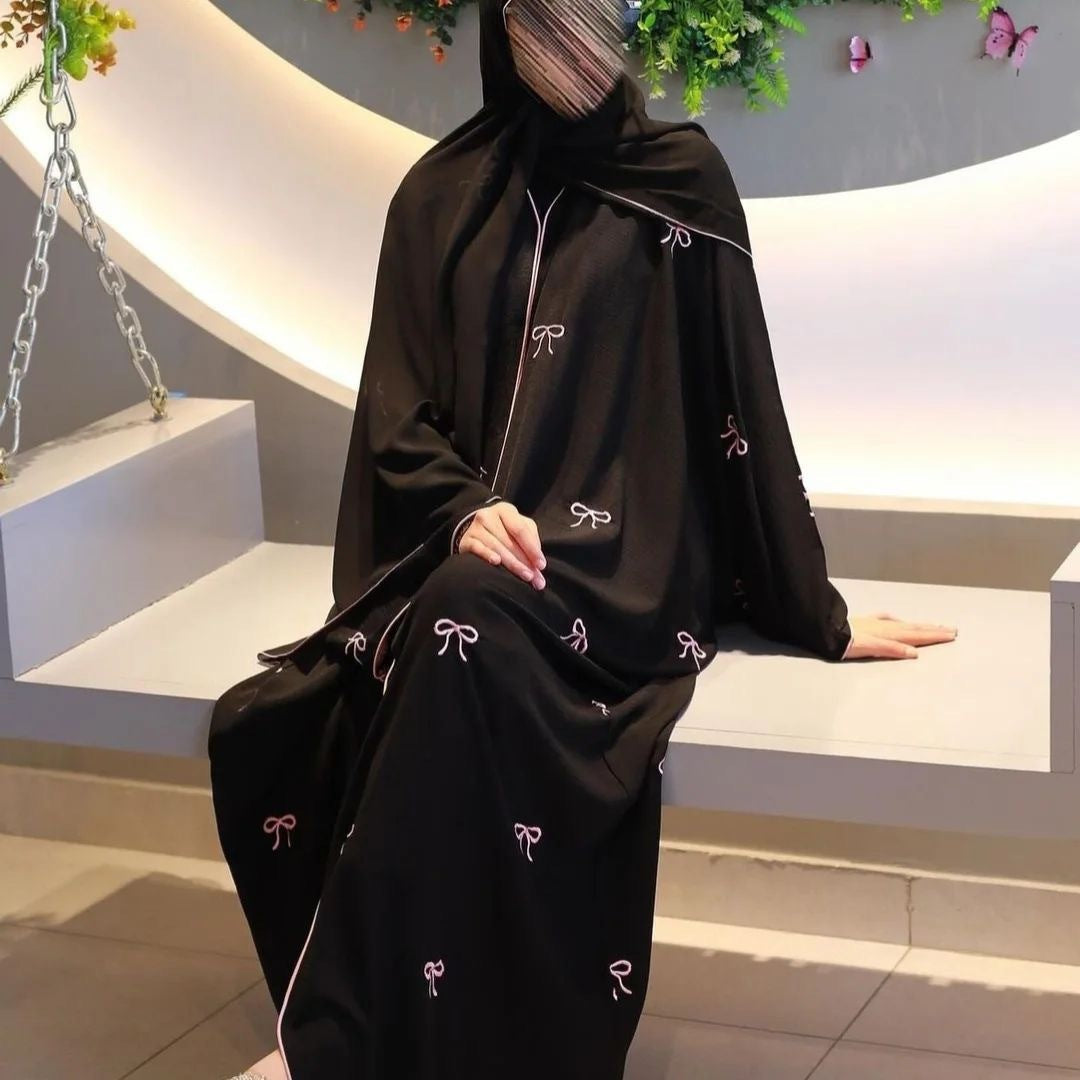 Bow Embroidered Dubai Elegant Cardigan Robe