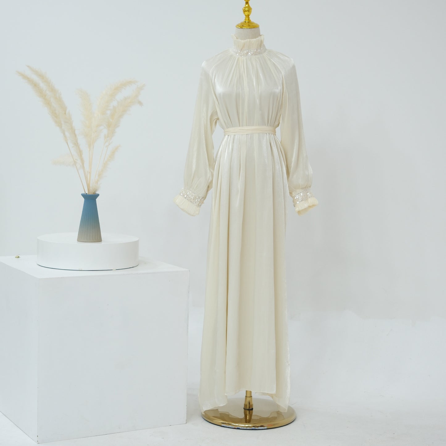 Pure Color Tie Dress Elegant Dubai Turkey
